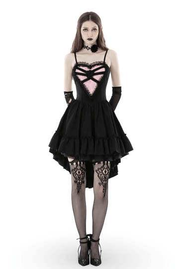 Sophisticated Black Dress for Women with Pink Lace Accents